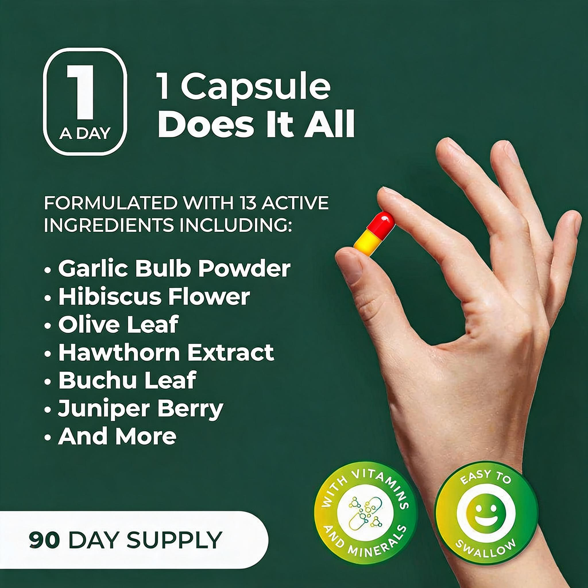 Blood Pressure & Heart Support | دعم ضغط الدم والقلب – 90 Capsules